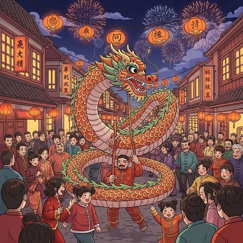 Chinese New Year Dragon Dance Illustration