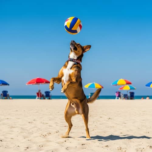 Friendly Dog Playing Beach Volleyball | Fun Pet Activity