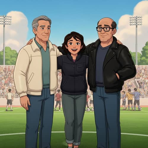 Youthful Woman with Two Older Gentlemen - Pixar-Style Poster