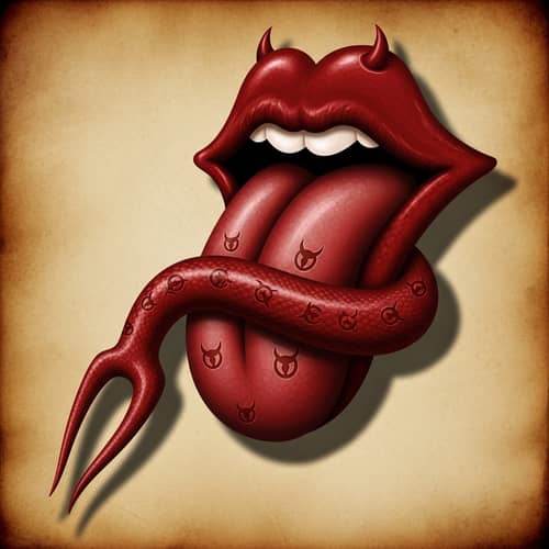 Symbolic Lying Tongue Art: Red 3D Snake-Like Coil