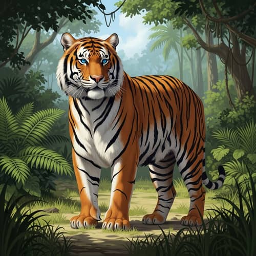Majestic Tiger with Piercing Blue Eyes in Open Jungle