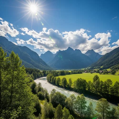 Majestic Mountain Landscape with Tranquil River | Nature Beauty