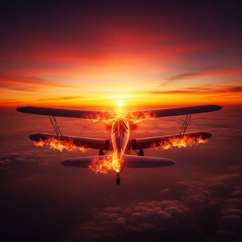 Fiery Sunset Flight - Classic Airplane in the Evening Sky
