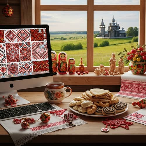 Traditional Slavic Culture on Desktop - Warm & Cozy Home Ambiance