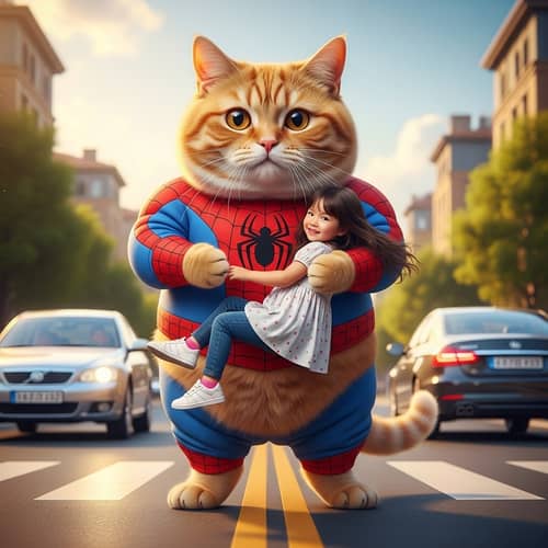 Chubby Orange Cat Saves Girl in Spider-Man Costume | Hyper-Realistic Beauty