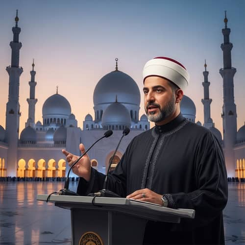 Middle Eastern Political Leader & Religious Figure Delivering Speech
