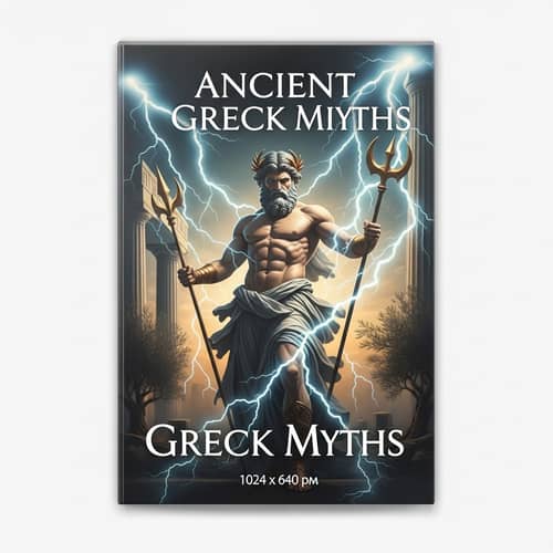 Ancient Greek Myths Book Cover with Mythological Deity Figure