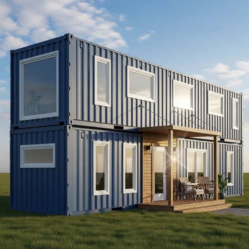 Modern Compact Container House in Lush Green Field