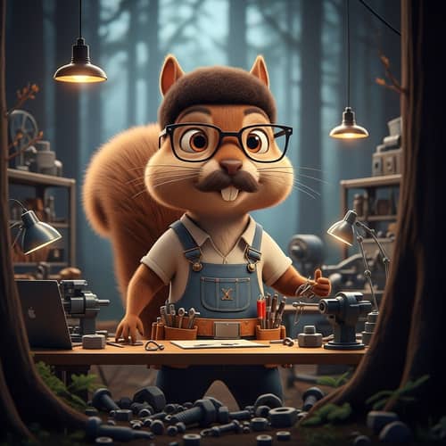 3D Toon Shading Image of Brown Squirrel in Forest Workshop
