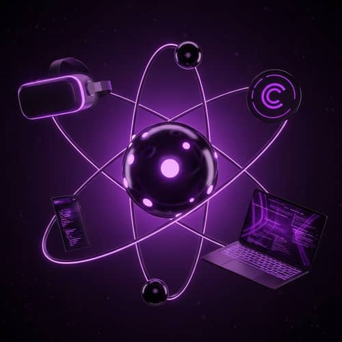 Futuristic Atom Design with VR and Tech Elements