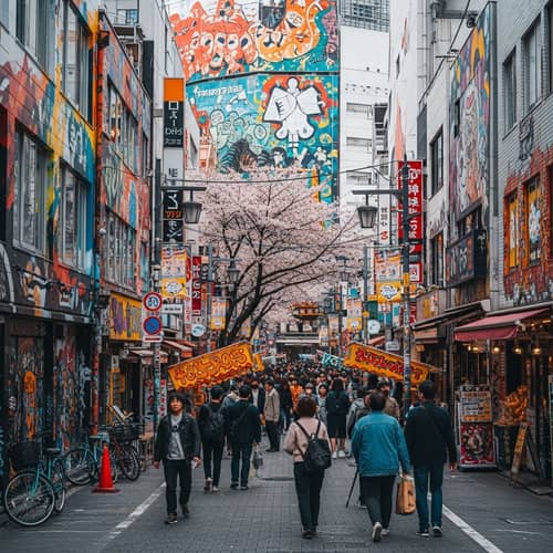 Vibrant Shibuya Street Art: Colorful Graffiti & Neon Lights