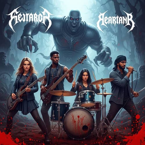 Gothic Realism Album Cover: Dark Art, Epic Hues - Metal Musicians vs Massive Villain