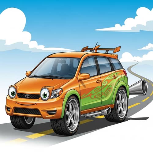 2007 Toyota Matrix Mtheory Caricature - Exaggerated Cartoon Style