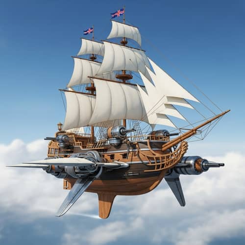 Grand Flying Ship with Metal and Wood Design