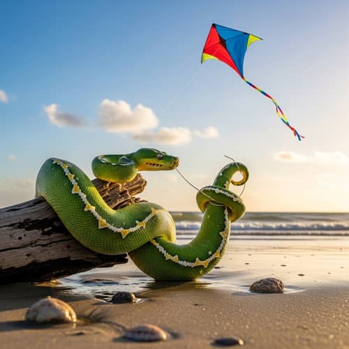 Snake on Beach - Photorealistic Image of Kite-Flying Serpent