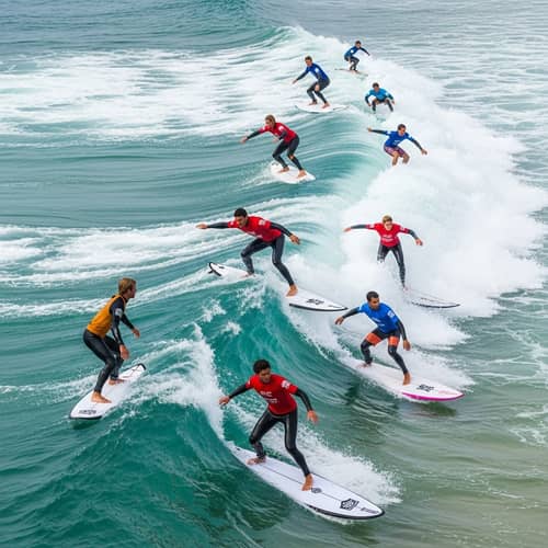 Diverse Surfers Riding Waves at Surfers Paradise Beach, Australia