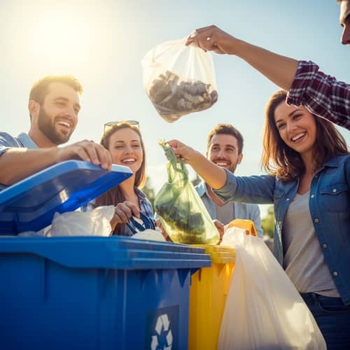 Happy European People Keeping Community Clean | Sunny Sky Poster