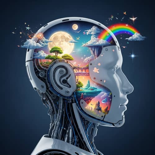 Robotic Human Head Dreamscape | Surreal Fantasy Inside Structure