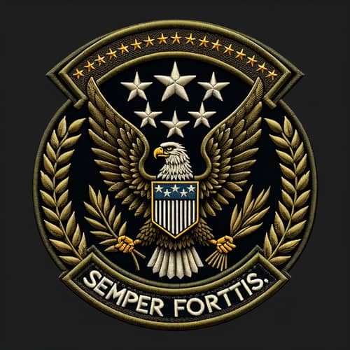Military Patch: Shield Shape with Eagle, Stars & Semper Fortis