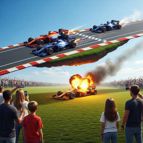 Dynamic Formula 1 Racing Scene with Explosive Finish