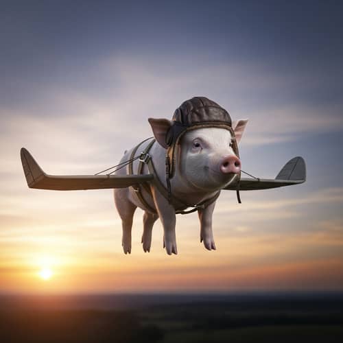 World War 2 Flying Pig: Whimsical Scene with Pig Pilot