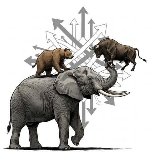 Forex Market Illustration with Elephant, Bear, and Bull