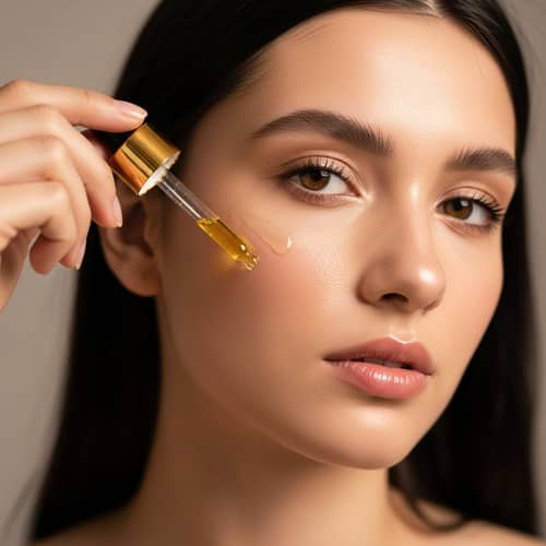 Beautiful Caucasian Girl Applying Oil | Beauty & Skincare Promotion