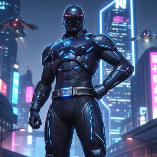 Sleek Armored Hero in Dark Futuristic Suit | Defiant Pose