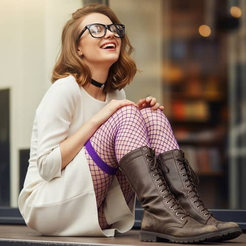 Chic Geek Fashion: Young Woman in Glasses & Boots