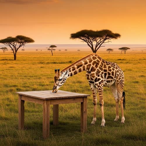 Giraffe Munching on Table in Savanna