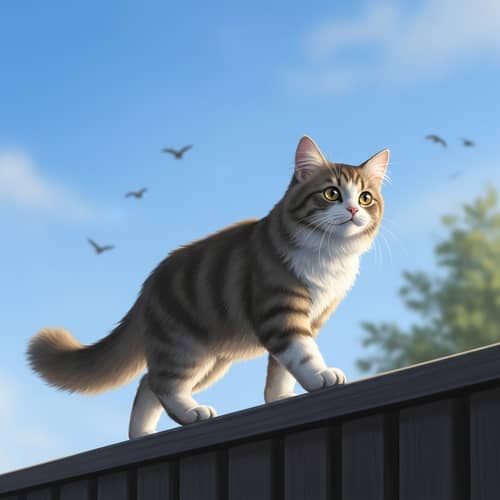 Graceful Cat Walking on Fence | Peaceful Adventure