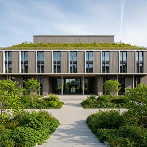 Minimalist College Building Design with Vegetated Roof