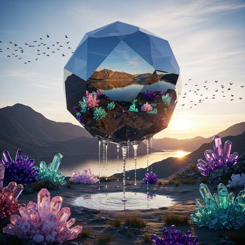 Hovering Metallic Geometrical Object & Crystal Garden