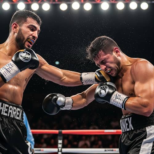 Intense Boxing Match: Knockout Punch Under Bright Lights