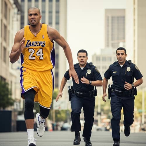 Muscular Basketball Player Fleeing Police | Lakers Uniform