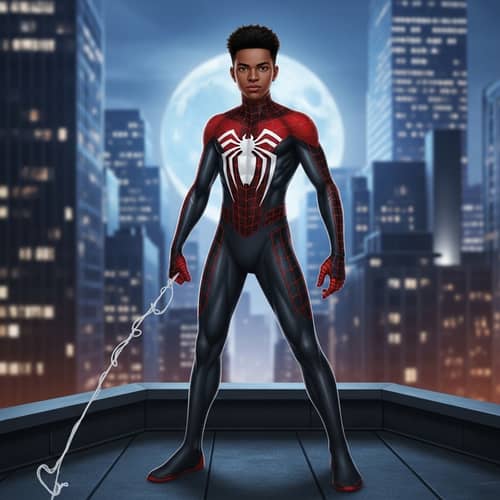 Futuristic African-American Teenage Superhero on Rooftop | Action Pose