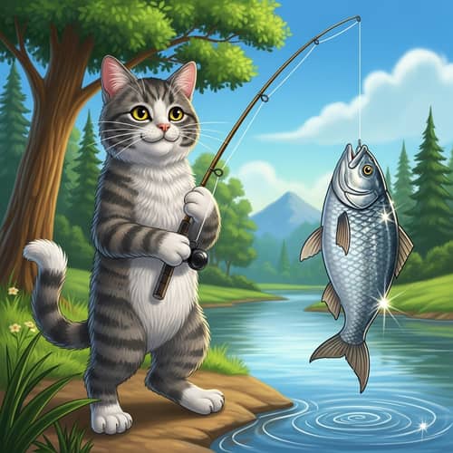 Amusing Cat Catches Big Fish: A Fishing Tale