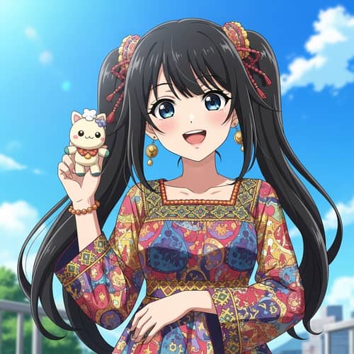 Cheerful Anime Girl with Expressive Eyes and a Radiant Smile
