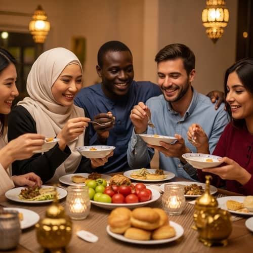 Diverse Friends Breaking Fast During Ramadan | Festive Scene