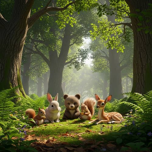 Peaceful Animals in Enchanting Forest - Wildlife Haven