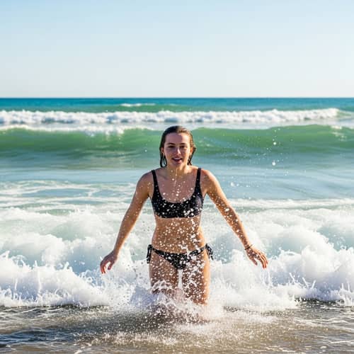 Young Caucasian Woman Emerging from the Sea - Stunning Image