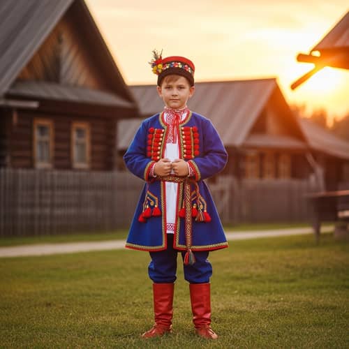 Caucasian Boy in Traditional Eastern European Folk Clothing