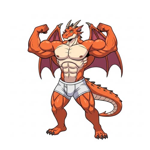 Muscular Dragon Demi-Human in Snug Boxers Artwork