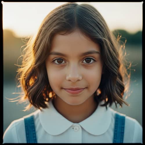 Innocent and Playful 9-Year-Old Girl with Brown Hair | Vintage Film Camera Style