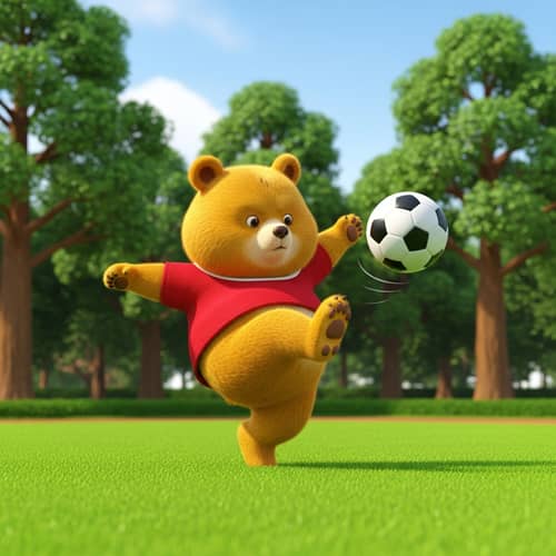 Chubby Soccer-Playing Bear in Action | Playful Wildlife Image