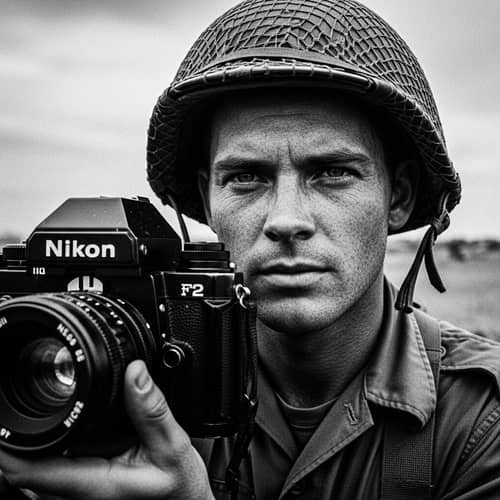 Vietnam War Era Soldier in Gritty Black and White Portrait