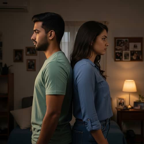Emotional Breakup Scene: Sad Couple in Melancholic Setting