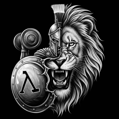 Spartan Warrior Merging Into Lion Tattoo Style Art