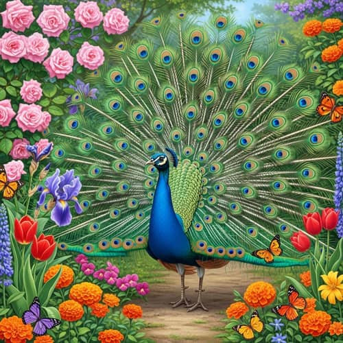 Cute Peacock Amidst Colorful Flowers