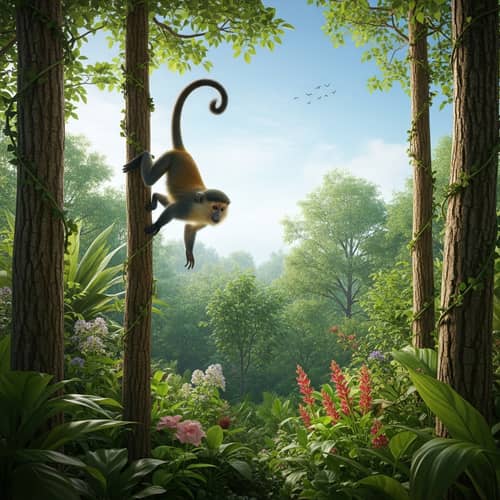 Playful Monkey Leaping in Lush Rainforest | Wildlife Adventure